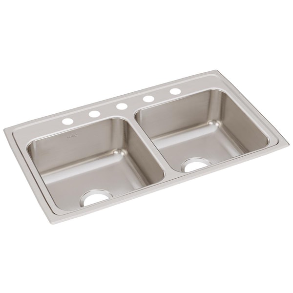Elkay Lustertone Ss 33X19.5X7.6 Equal Double Bowl Drop-In Sink With Quick-Clip LRQ33195 - main